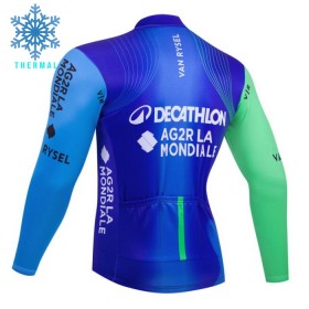 Wielershirt 2025 Decathlon Ag2r Lange Mouw Winter Thermal Fleece Blauw